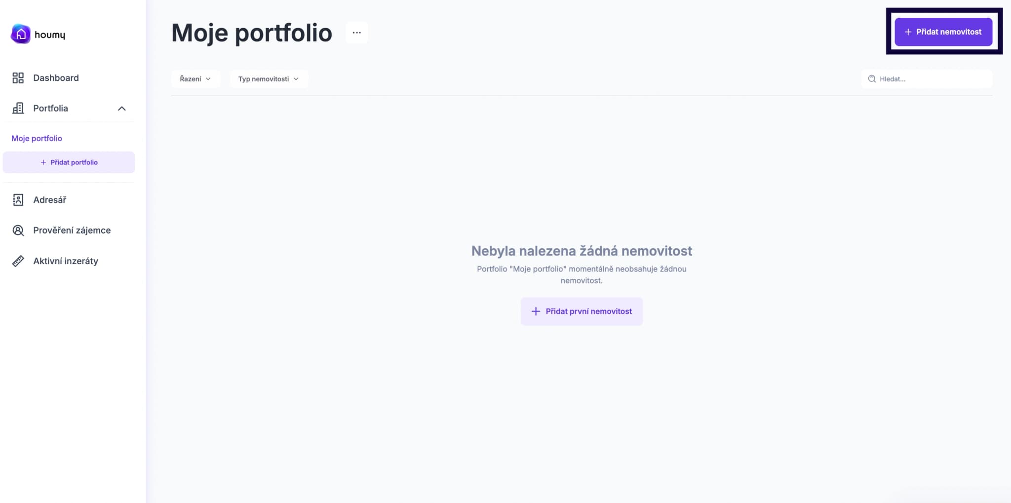 Přidat nemovitost z detailu portfolia